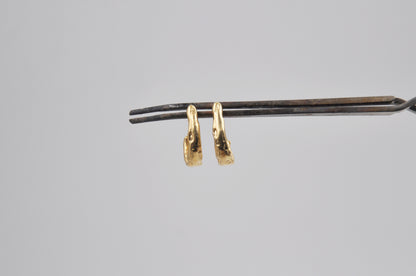 Gold earrings on a gray background